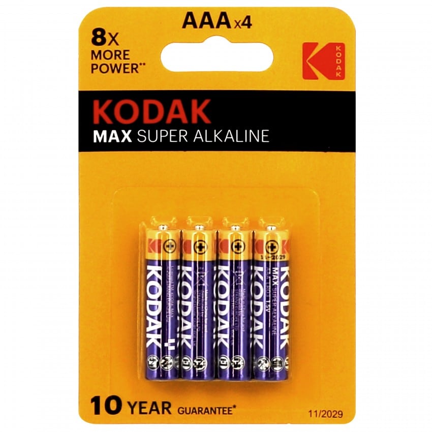 Pile alcaline LR03 AAA AM4 1,5V KODAK MAX Blister de 4 piles