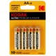 Pile alcaline LR6 AA AM3 1,5V KODAK ULTRA Blister de 4 piles