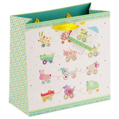 GOLDBUCH - Sac Cadeau ANIMALS ON WHEELS - Format 27x13x27cm + Carte pour dédicace