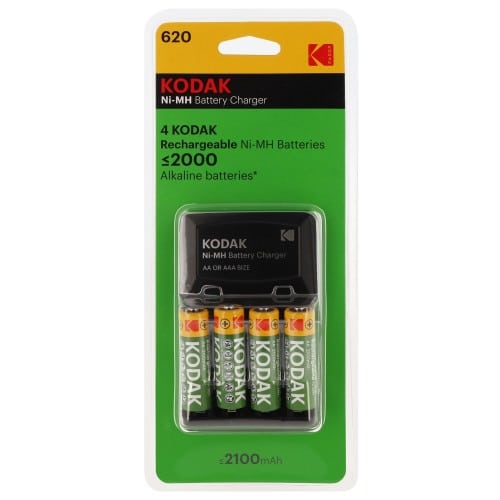 Chargeur KODAK compact + 4 piles LR6 NiMH de 2100mAh (Recharge 4 piles LR6 ou LR03)