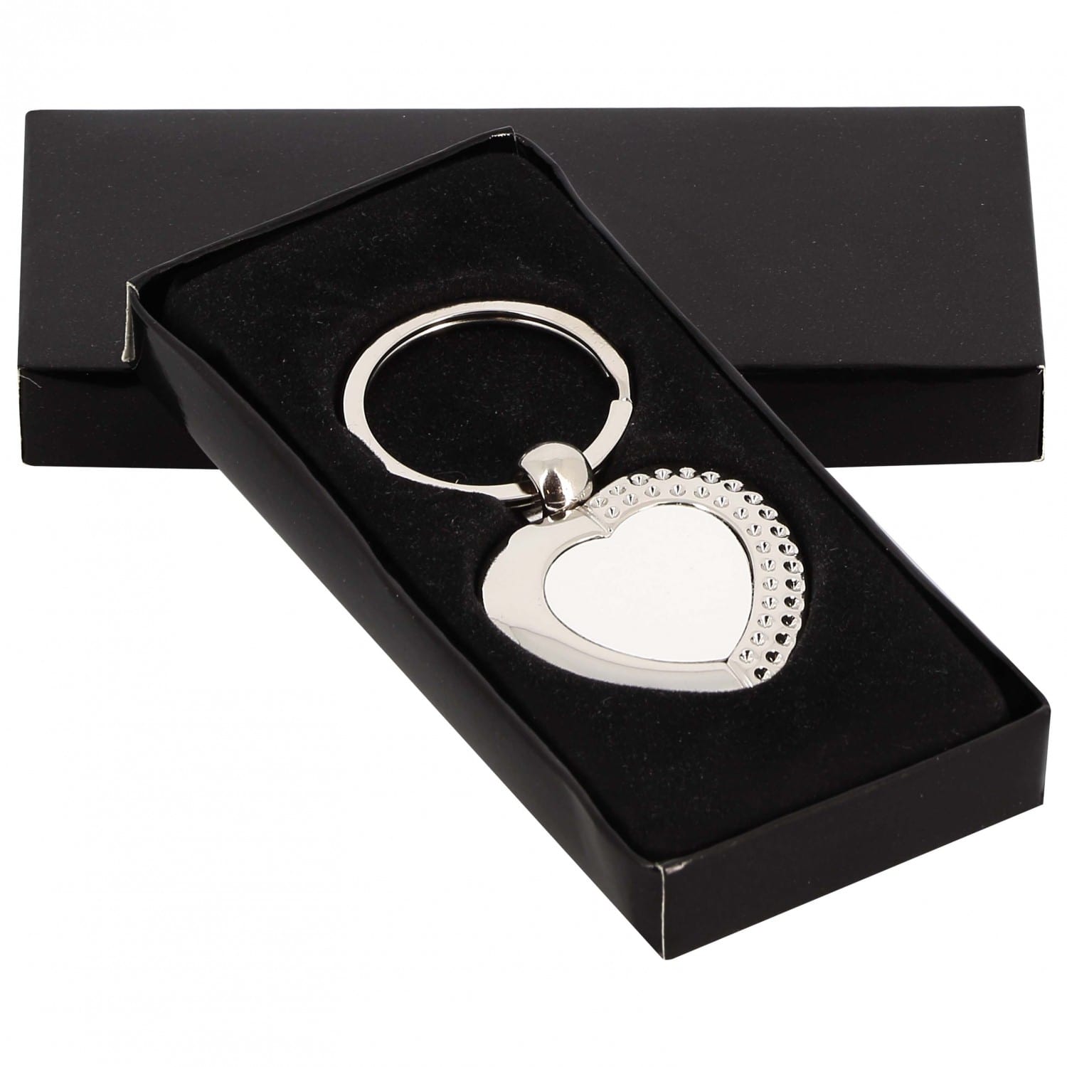Porte-clefs métal - Forme cœur + strass (livré avec boîte cadeau