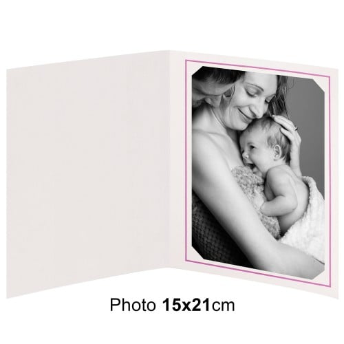 POINT DE REPERE - Chemise photo pour photo 15x21cm Collection ZOOM : Liseré rose 2 volets Lot de 100