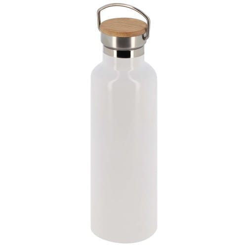 Gourde isotherme 750ml (25oz) Blanc bouchon/poignée acier inoxydable et bambou - Diamètre 78mm