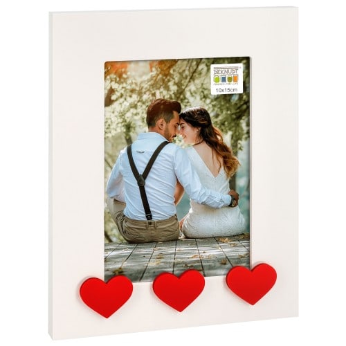 DEKNUDT - Cadre photo S66RB1 blanc / 3 cœurs rouges - bois