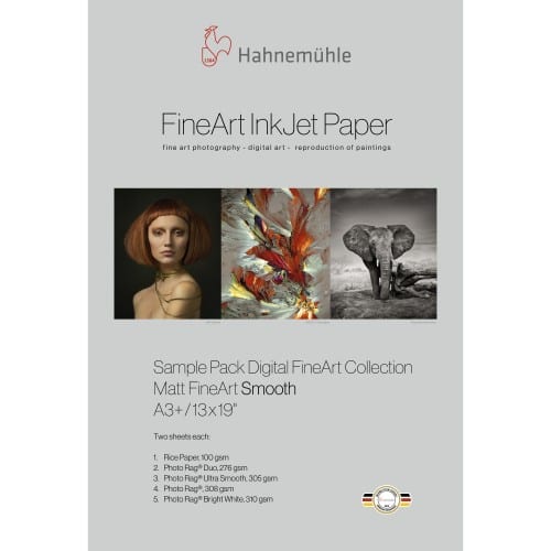 HAHNEMÜHLE - Papier jet d'encre - Sample Pack - Gamme FineArt Matt Smooth - A3+ (5 x 2 feuilles)