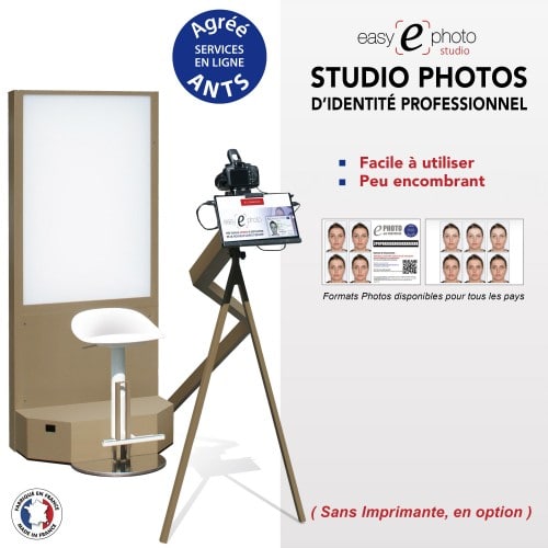 EASY EPHOTO STUDIO - Tablette tactile 10" + Canon 4000D  + Support + Contrôle biométrique + Fond flash avec siège & bras levier