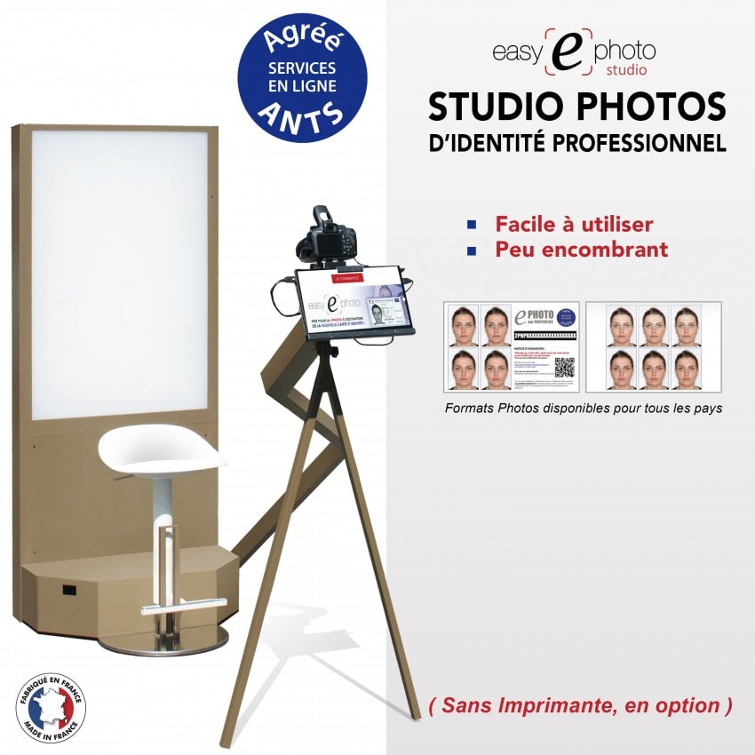 EASY EPHOTO STUDIO - Tablette tactile 10" + Canon 4000D  + Support + Contrôle biométrique + Fond flash avec siège & bras levier