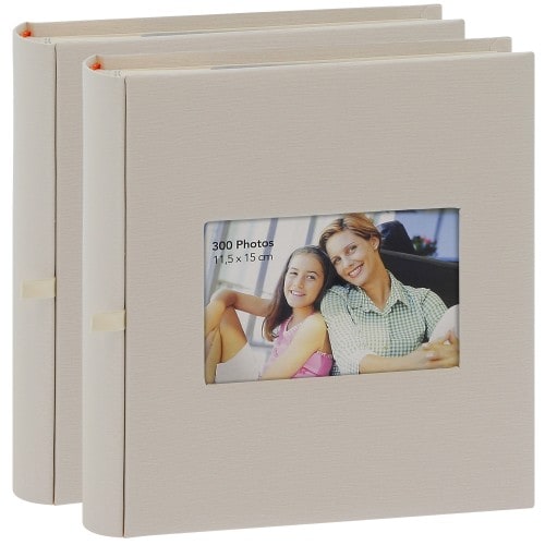 ERICA - Album photo pochettes avec mémo SQUARE - 150 pages blanches - 300 photos - Couverture Beige 23,5x25cm + fenêtre - Lot de 2 albums