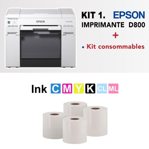 EPSON - Kit imprimante jet d'encre SureLab D800 + 6 cartouches d'encre + 4 rouleaux de papier (2 en 152mm et 2 en 203 brillant)