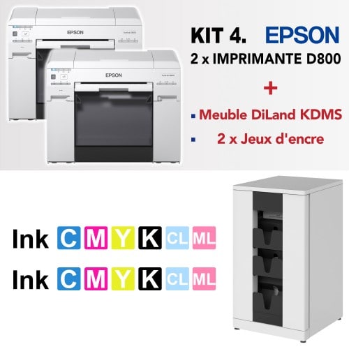 EPSON - Kit imprimante jet d'encre SureLab D800ML - Contient : 2 imprimantes D800 + 2 jeux d'encre + meuble Diland pour 2 x D800