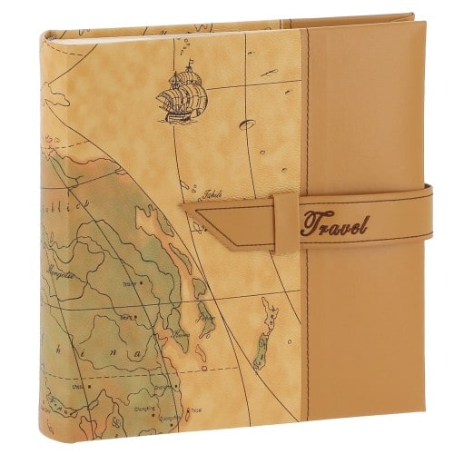 ERICA - Album photo Album photo pochettes avec mémo TRAVEL 2 - 100 pages blanches - 200 photos - Couverture Camel 24,5x24cm