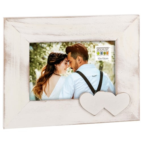 Cadre photo DEKNUDT S67TR1 H1 - bois peint - blanc - 2 cœurs blancs