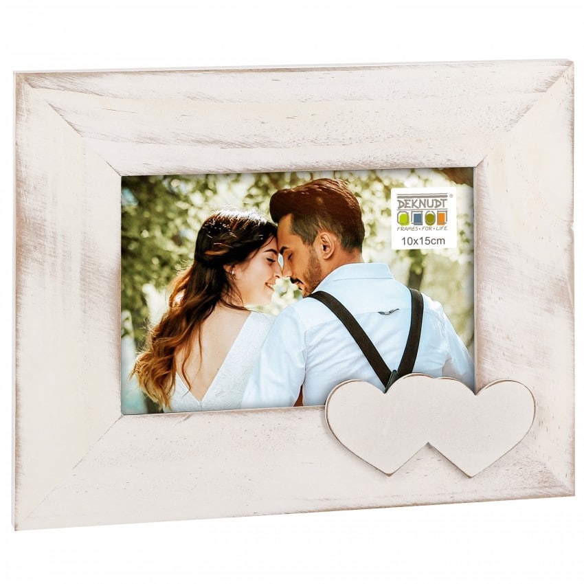 Cadre photo DEKNUDT S67TR1 H1 - bois peint - blanc - 2 cœurs blancs
