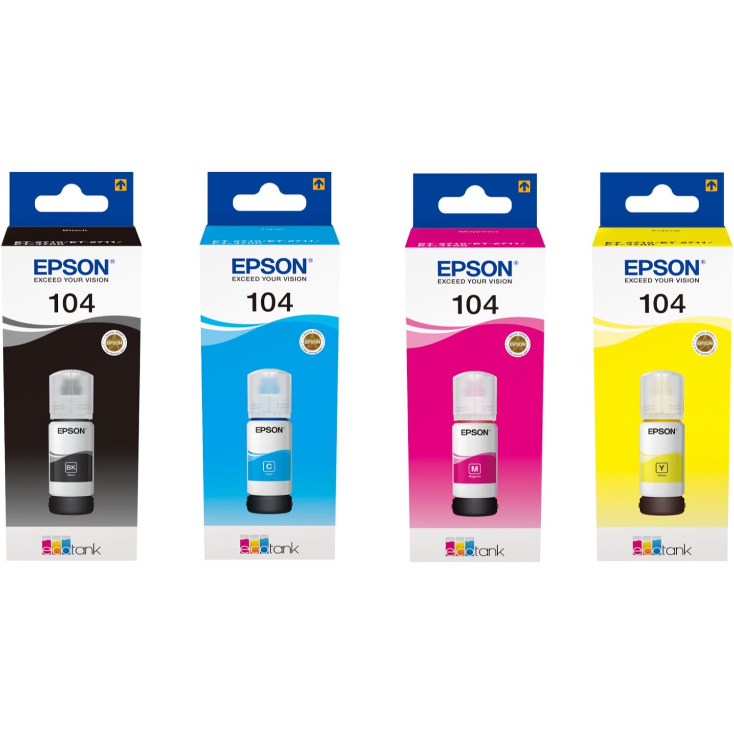 Bouteille d'encre EPSON pour Ecotank 104 Multipack 4 couleurs (Noir, Cyan,  Magenta et Jaune)