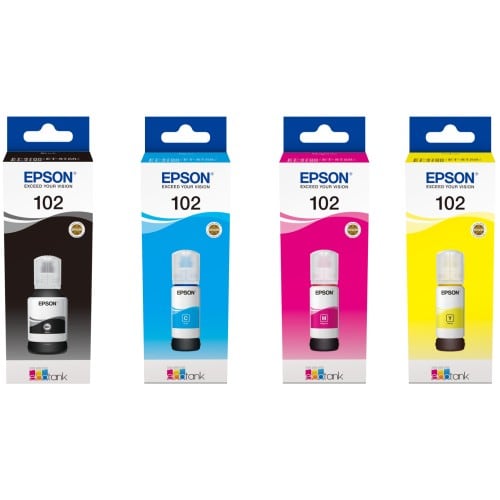 EPSON - Bouteille d'encre pour Ecotank 102 Multipack 4 couleurs (Noir, Cyan, Magenta et Jaune)