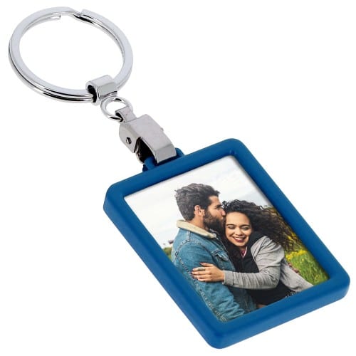DEKNUDT - Porte-clef photo rectangle - Métal Bleu - Pour photo 3,5x4,5cm - livré en sachet transparent individuel