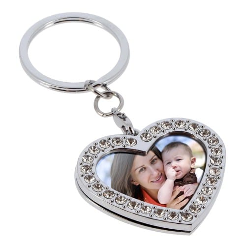 DEKNUDT - Porte-clef photo cœur avec imitation pierres précieuses - Métal - Pour photo 4x3cm - livré en sachet transparent individuel