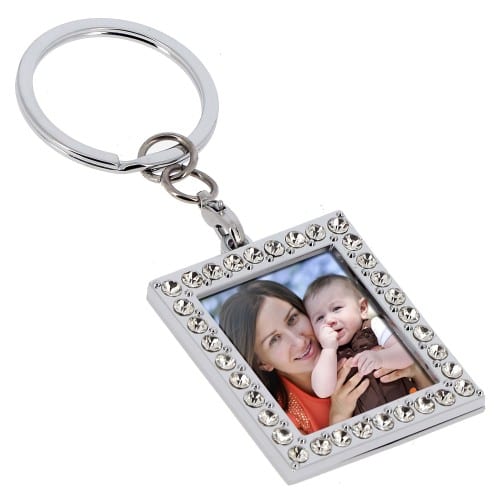 DEKNUDT - Porte-clef photo rectangle avec imitation pierres précieuses - Métal - Pour photo 3,5x3,5cm - livré en sachet transparent individuel