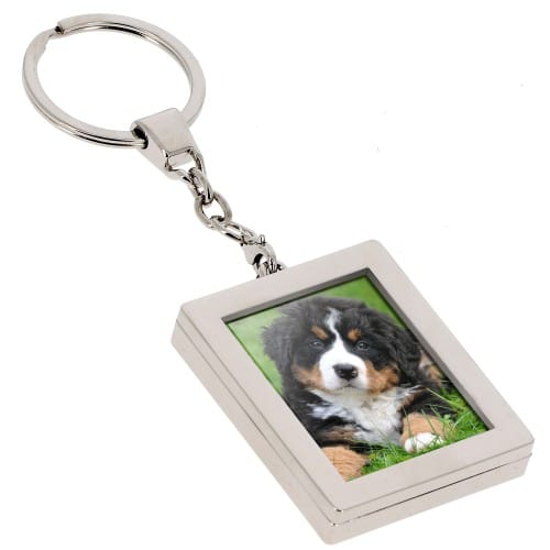 DEKNUDT - Porte-clef photo rectangle + jeton de caddie au dos - Métal - Pour photo 3,5x4,5cm - livré en sachet transparent individuel