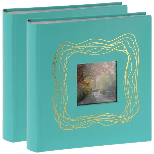 pochettes avec mémo HARMONIE - 100 pages blanches - 200 photos - Couverture Bleu Turquoise 20,5x22cm + fenêtre (Lot de 2)