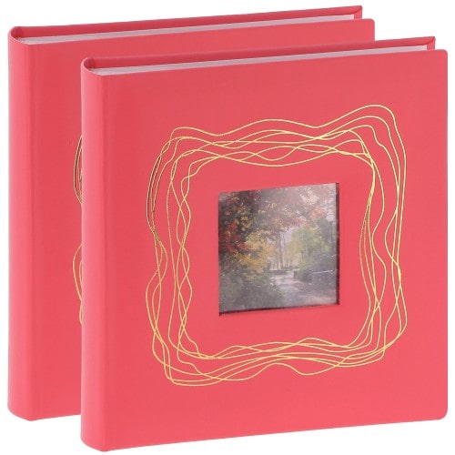 Album photo pochettes avec mémo HARMONIE - 100 pages blanches - 200 photos - Couverture Rose corail 20,5x22cm + fenêtre (Lot de 2)