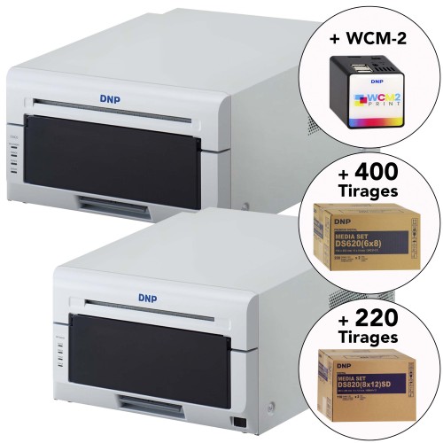 DNP - Kit imprimante thermique DS620 + consommable 15x20 (400 tirages) et DS820 + consommable  20x30cm (220 tirages) et module wifi WCM-2