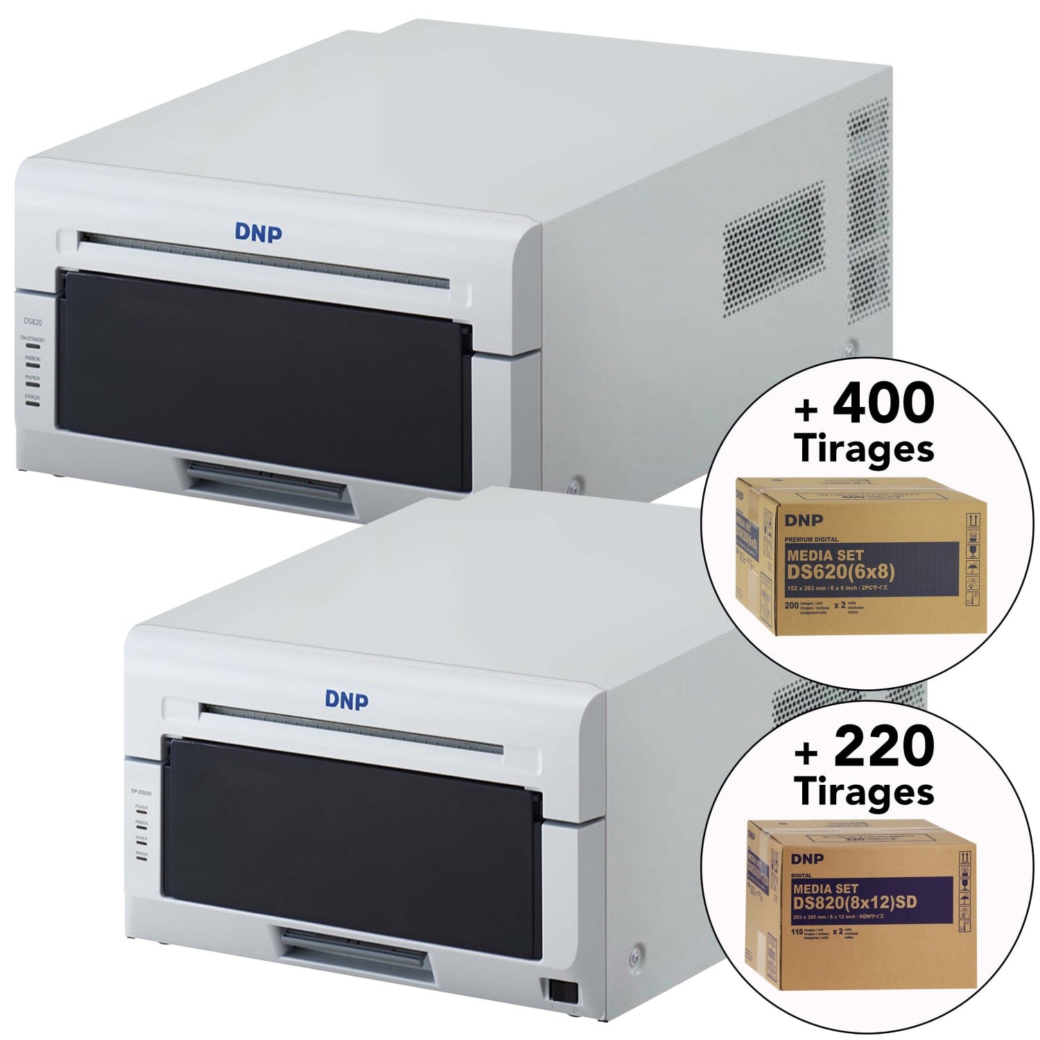 Kit imprimante thermique DNP DS620 + consommable 15x20 (400 tirages) et  DS820 + consommable 20x30cm (220 tirages)