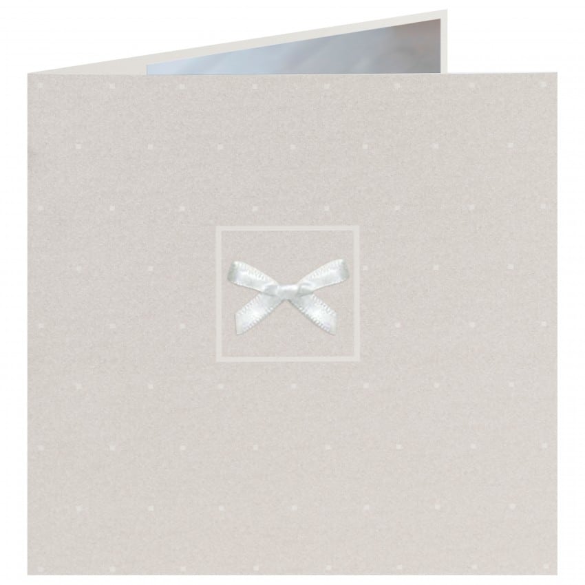 Faire-part POSITIV PAULINE Blanc & gris clair + noeud 16 x 16cm (Enveloppe MBEE003 conseillée)