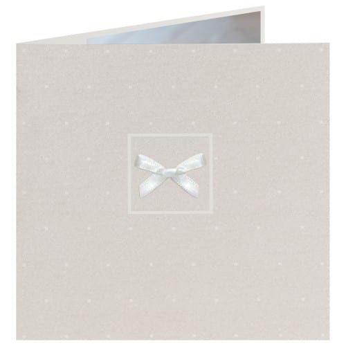 POSITIV - Faire-part PAULINE Blanc & gris clair + noeud 16 x 16cm