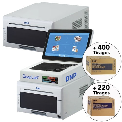 DNP - Kit imprimante thermique Kiosk SnapLab + imprimantes DS620 + consommables 15x20 (400 tirages) et DS820 + consommables 20x30cm (220 tirages)