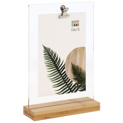 Deknudt cadre photo plexi 10x15 avec pince et support bois naturel *