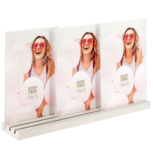 Deknudt porte-photo plexi pour 3 photos 10x15 avec support bois blanc