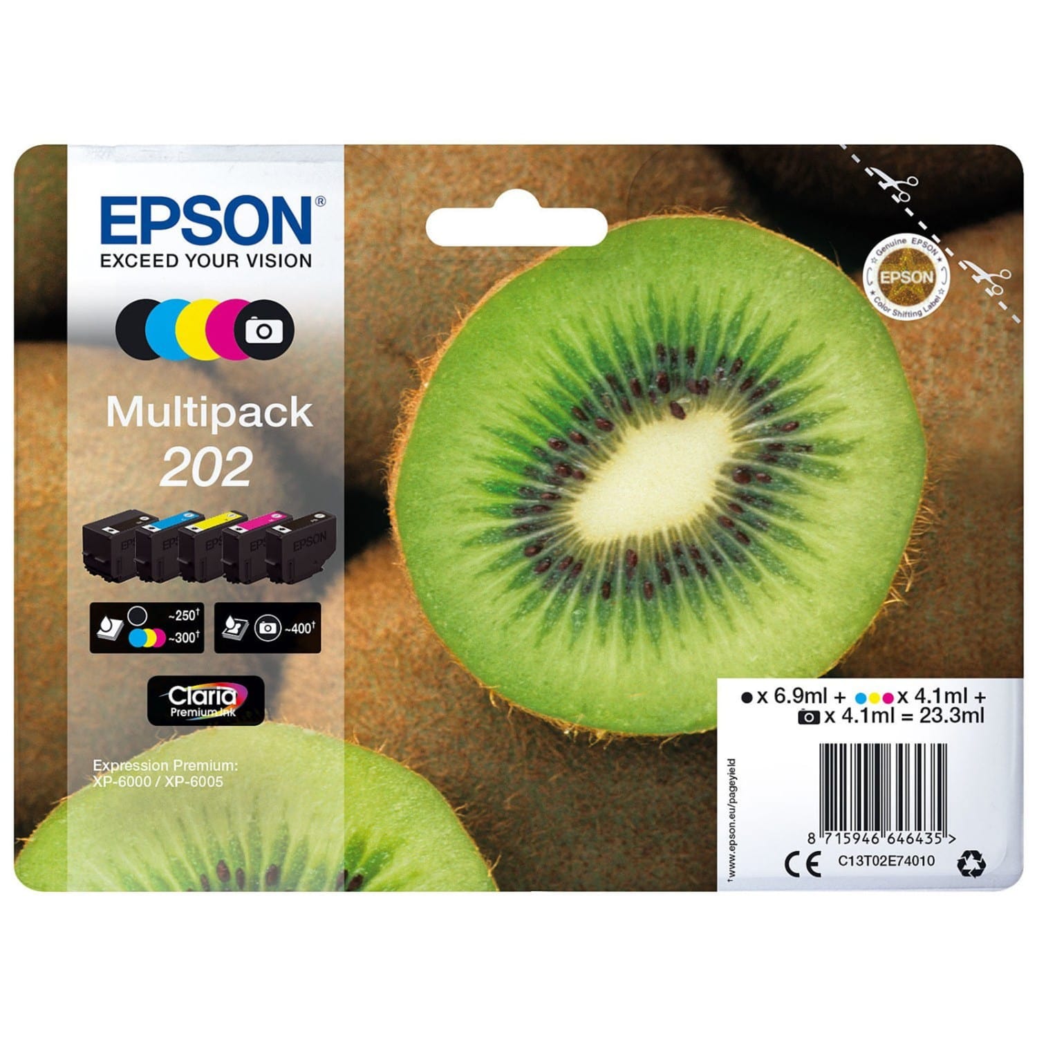 Cartouche d'encre EPSON T02E74 Kiwi 202 Multipack 5 couleurs 23.3ml