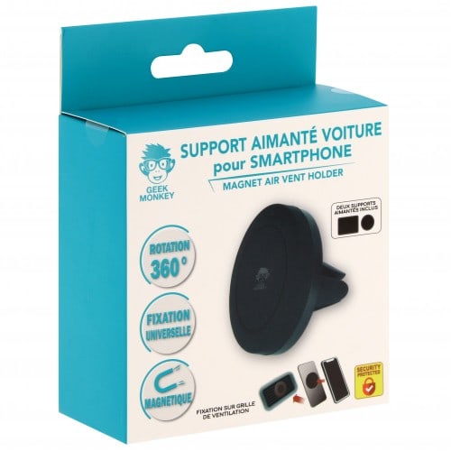 GEEK MONKEY - Support de smartphone pour voiture - Aimanté - Noir