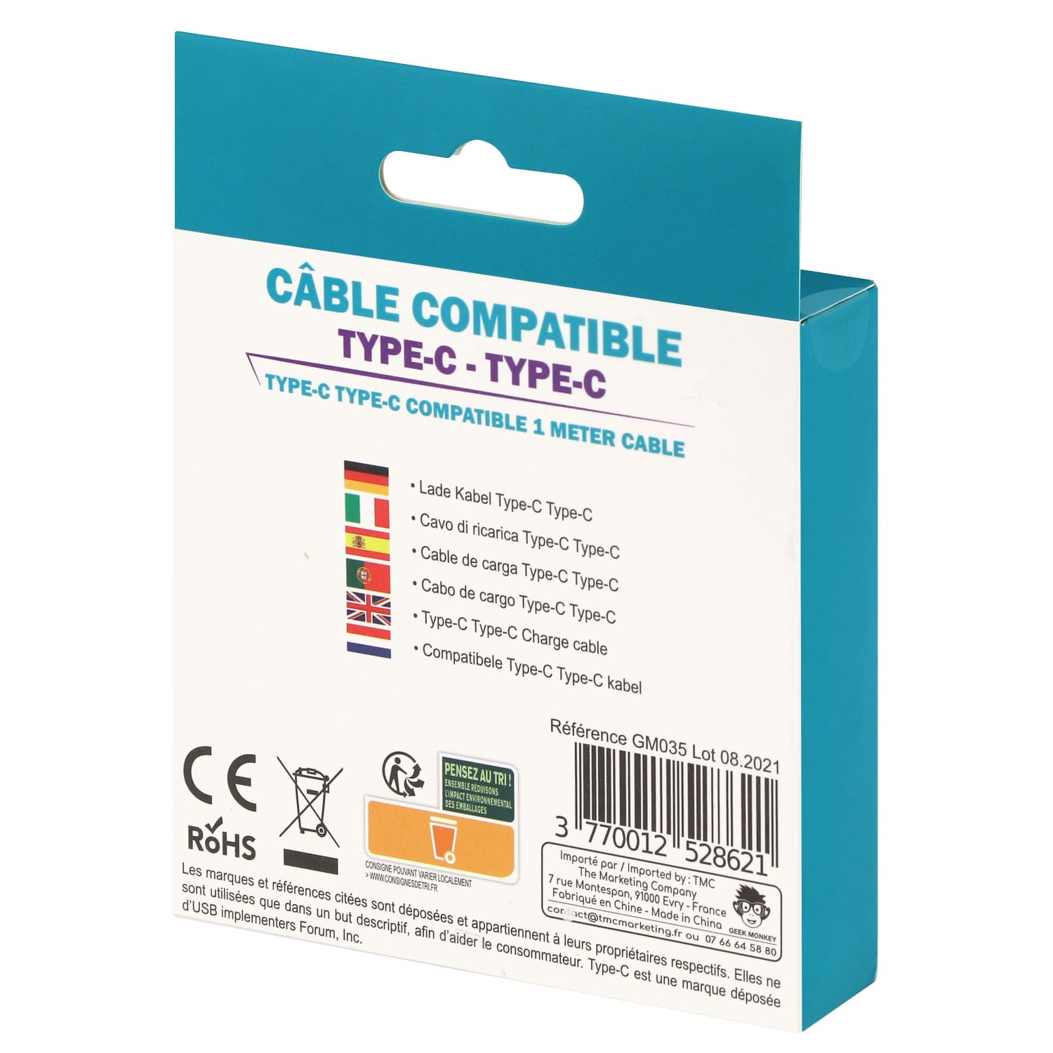 Câble USB / Type C Blanc ou Noir