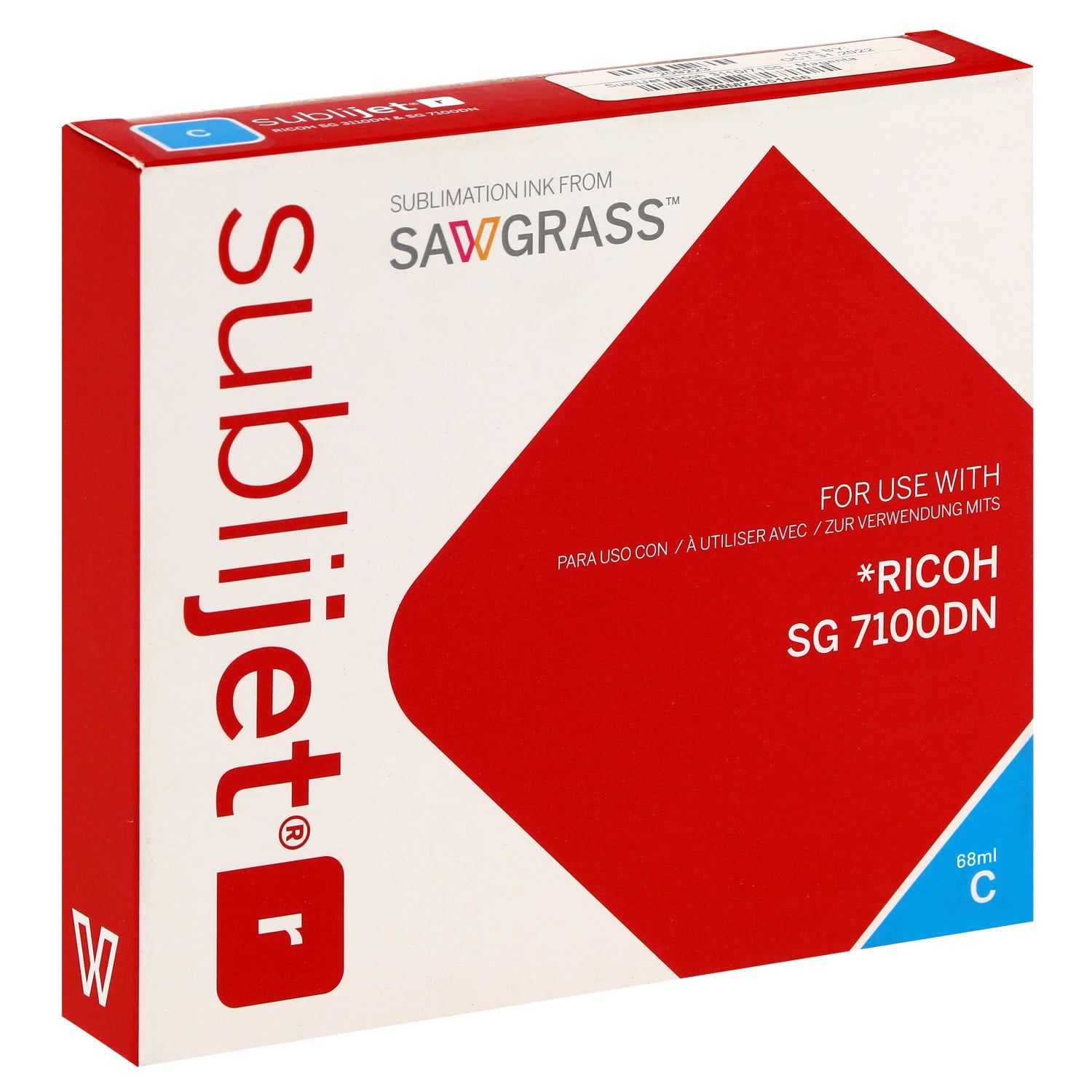 Cartouche d'encre SAWGRASS Sublijet-R - Cyan 68ml - pour RICOH SG7100DN (Reconditionné)