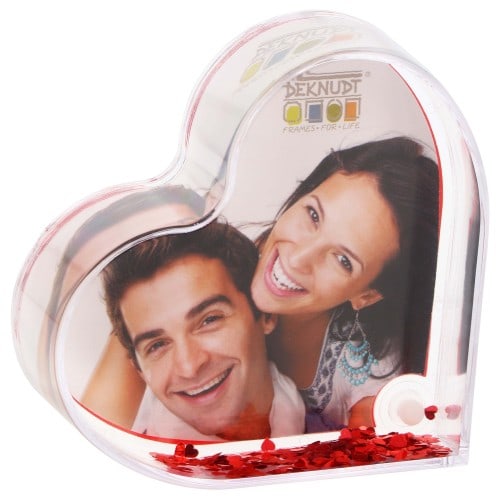 DEKNUDT - Cadre photo S66FE1 plexi forme coeur avec paillettes coeurs rouges - pour photo 10x8,5x3cm