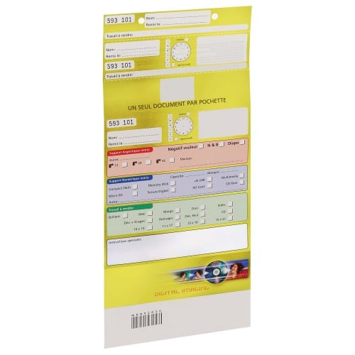 Pochette d'ordre Digital Imaging - Jaune - Largeur 16,5cm  -Carton de 500 (avec code barre et ticket client détachable) (Reconditionné)