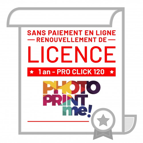 PhotoPrintMe Renouvellement licence pour 1 an - Sans payement en ligne - pour PRO CLICK 120 - Livré sous forme de code d'installation