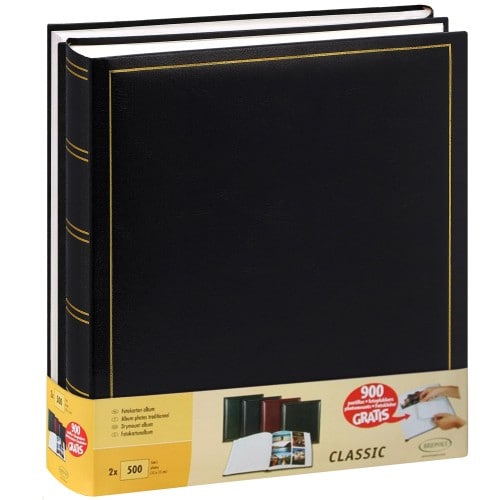 Album photo traditionnel  JUMBO - 100 pages blanches + feuillets cristal - 500 photos - Couverture Noire 29x32cm - Lot de 2 + 900 pastilles (Reconditionné)