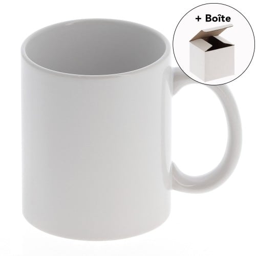 Pack Mug blanc céramique 330ml pour sublimation + boite carton