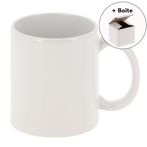 Pack Mug blanc céramique haute qualité 330ml pour sublimation + boite