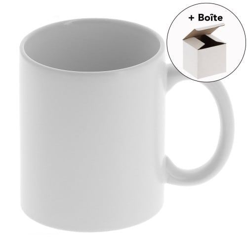 Pack Mug blanc mat céramique 330ml pour sublimation + boite carton