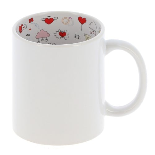 Mug céramique TECHNOTAPE 330ml (11oz) Blanc - Intérieur "Love" - Adapté lave-vaisselle/micro-ondes - Certifié contact alimentair