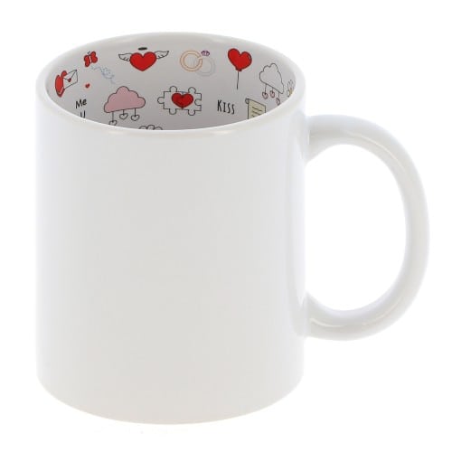 Mug céramique 330ml (11oz) Blanc - Intérieur "Love" - Qualité AAA - Diamètre 82mm - Vendu par 12