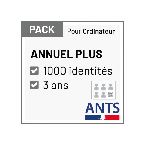 Pack pour ordinateur (Tous modèles) - ANNUEL PLUS PRO (1000 identités / 3 ans) Biométrie et ANTS (permis de conduire)