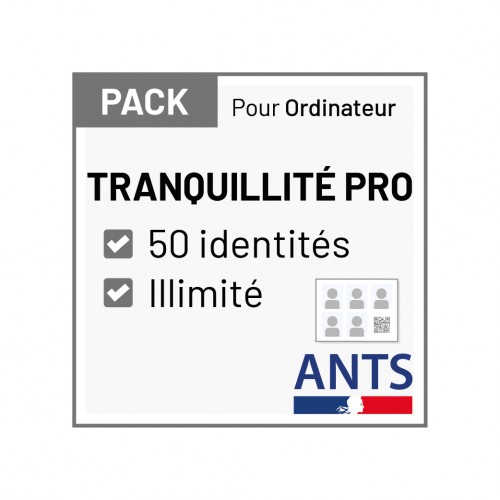 Pack pour ordinateur (Tous modèles) - TRANQUILLITE PRO (50 identités / illimité) Biométrie et ANTS (permis de conduire)