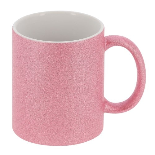 Mug céramique 330ml (11oz) - Rose pailleté/intérieur blanc- Qualité AAA - Diamètre 82mm - Vendu par 12