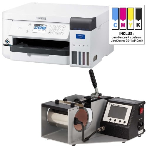 EPSON - Kit imprimante EPSON SC-F100 + 1 jeu d'encre + Presse pour mug TRANSMAX diamètre 8 à 9cm