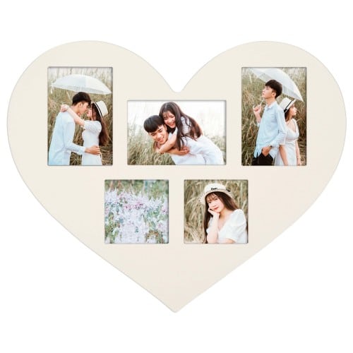 Cadre photo DEKNUDT S66RE G5 - Forme cœur pour 2 photos 10x10cm et 3 photos 10x15cm (bois)